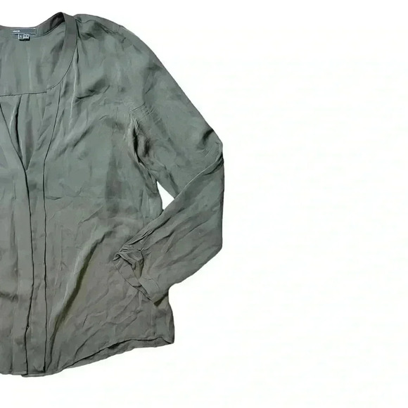 Vince Green Silk Satin Band-Collar Blouse Large - Picture 3 of 6